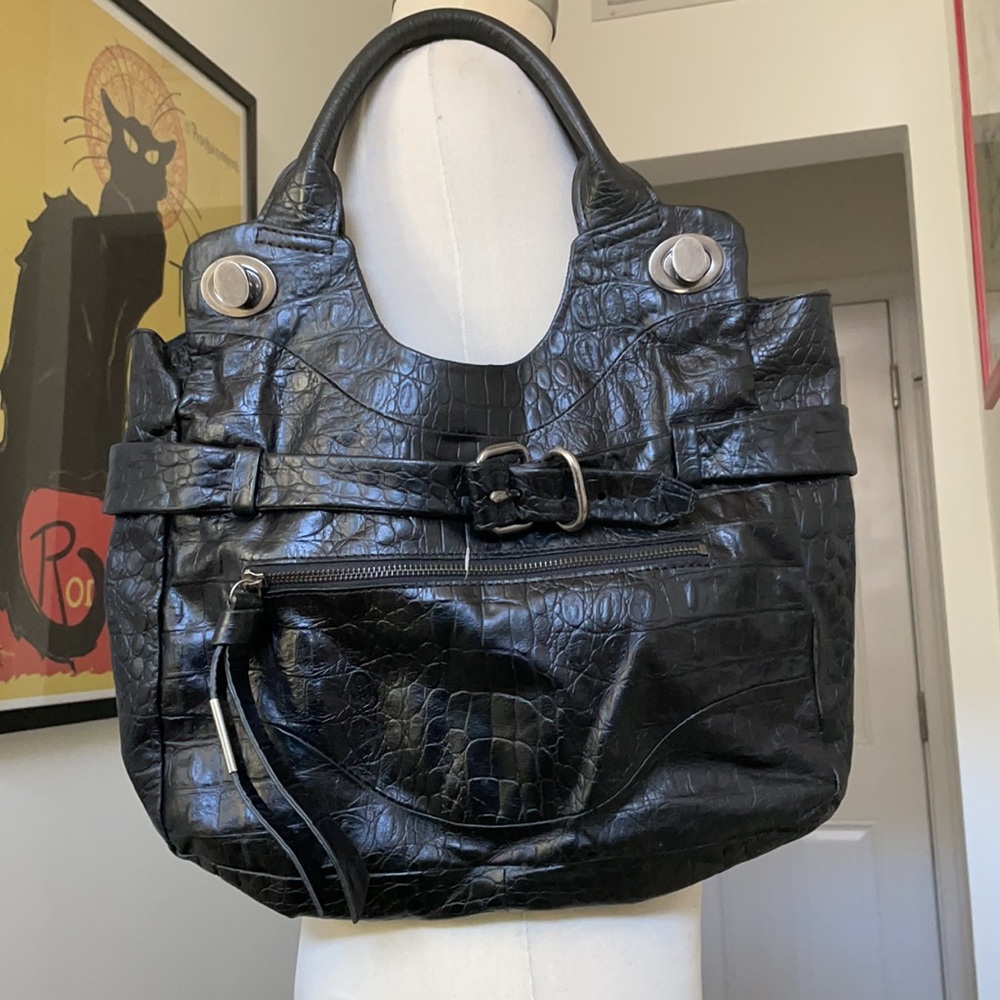Foley + Corinna Black Leather Mock Croc Jet Set Bag 😘 - Picture 6 of 11